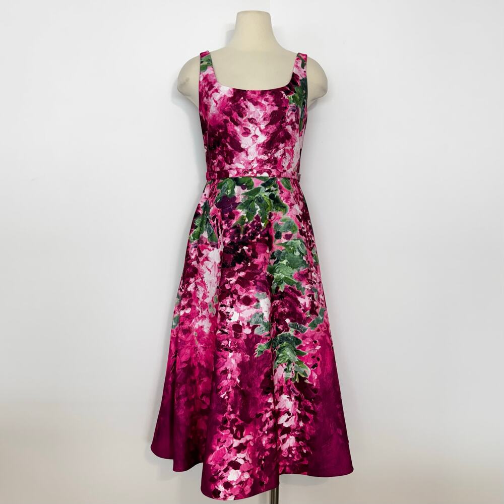 Marchesa Notte Printed Duchess Gown Midi Dress Satin Sleeveless Pink Floral 6 - Picture 2 of 11